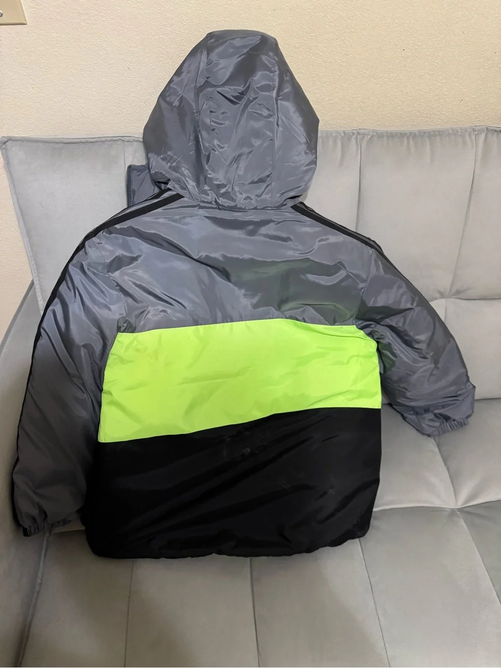 Adidas Grey, Neon Green & Black Puffer Jacket